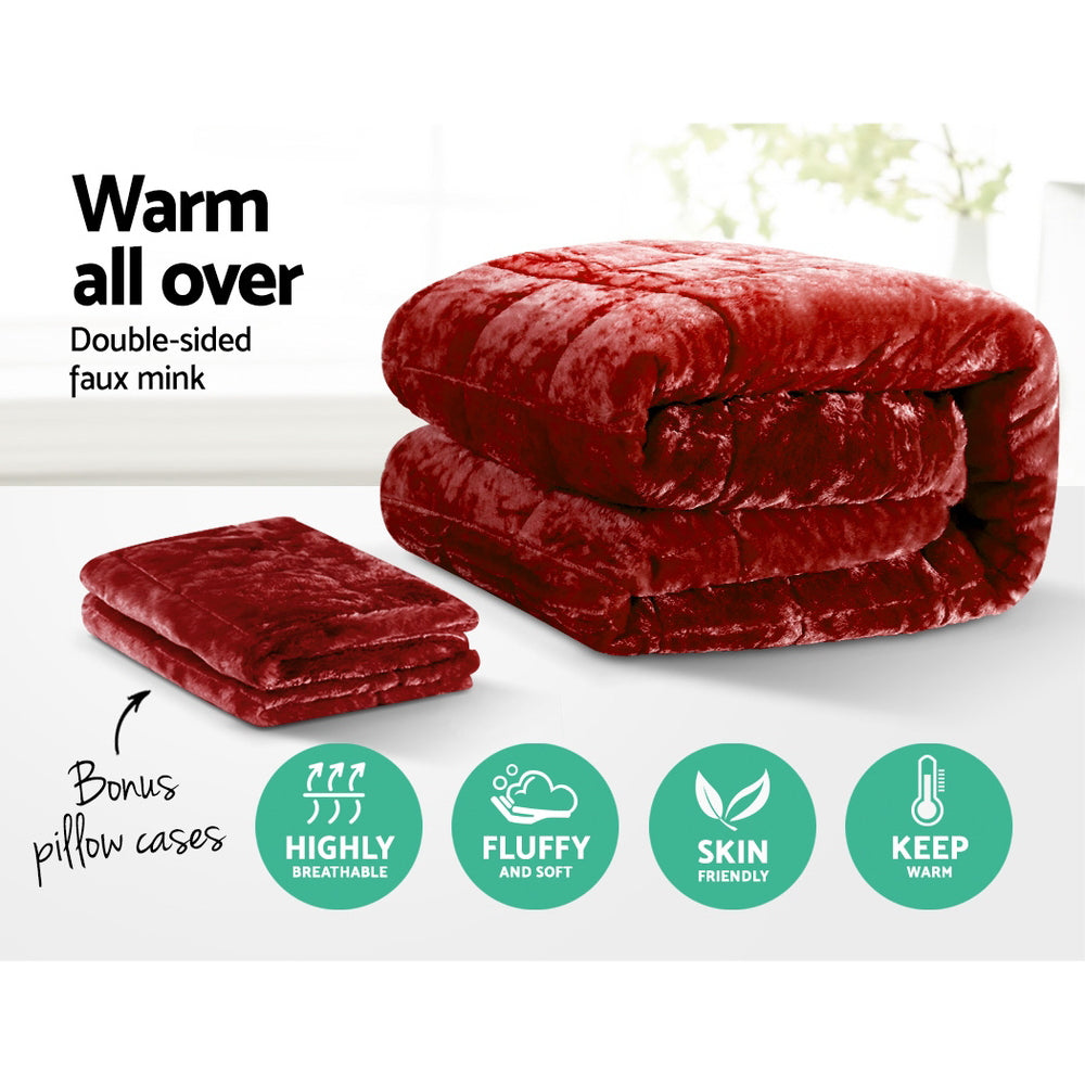 Giselle Bedding Faux Mink Quilt Super King Burgundy-Home &amp; Garden &gt; Bedding-PEROZ Accessories