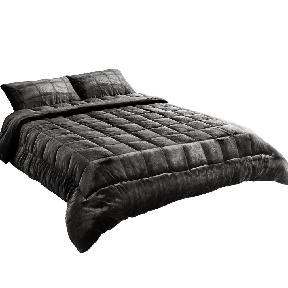 Giselle Bedding Faux Mink Quilt Double Size Charcoal-Quilts-PEROZ Accessories