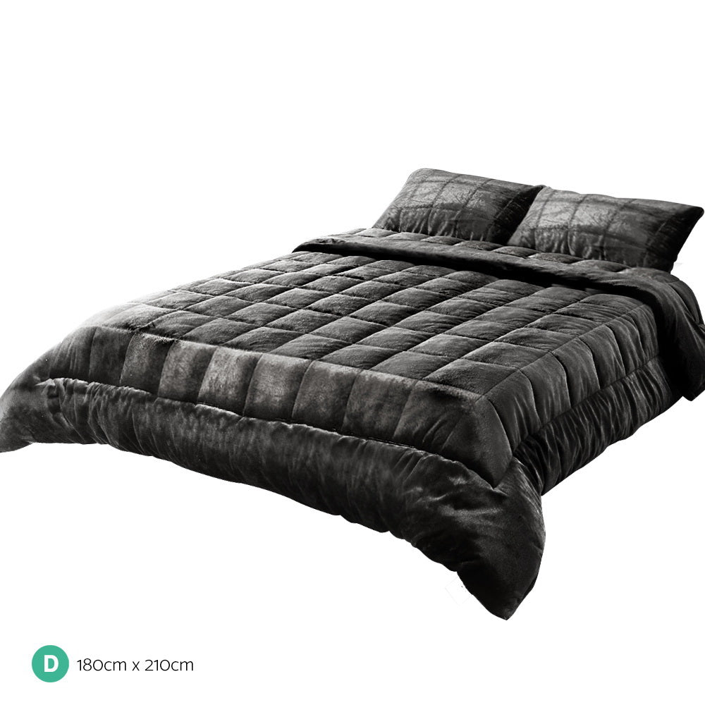Giselle Bedding Faux Mink Quilt Double Size Charcoal-Quilts-PEROZ Accessories