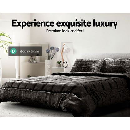 Giselle Bedding Faux Mink Quilt Double Size Charcoal-Quilts-PEROZ Accessories