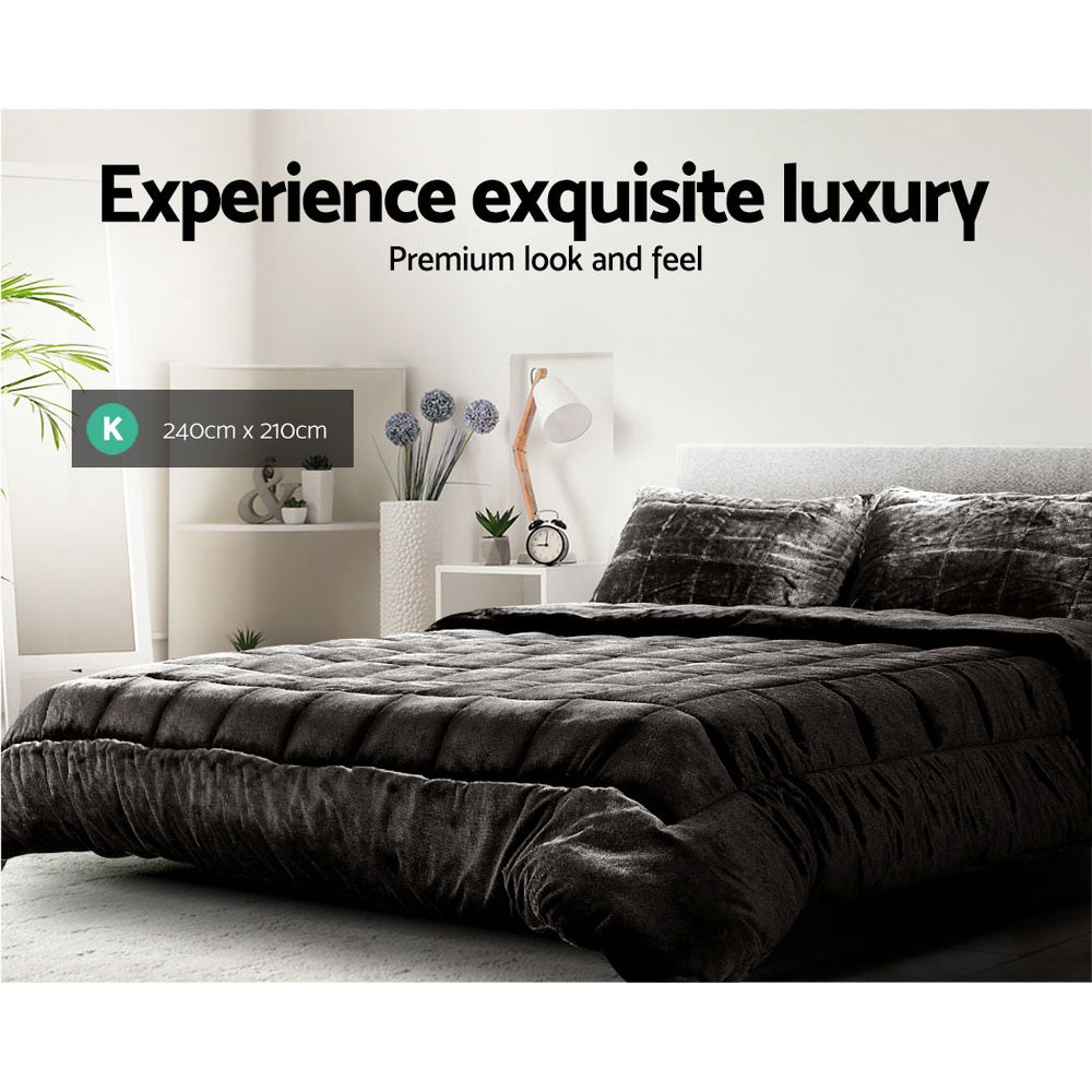 Giselle Bedding Faux Mink Quilt King Size Charcoal-Quilts-PEROZ Accessories