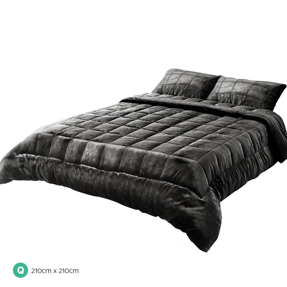 Giselle Bedding Faux Mink Quilt Queen Size Charcoal-Quilts-PEROZ Accessories