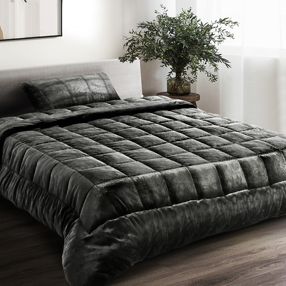Giselle Bedding Faux Mink Quilt Single Size Charcoal-Quilts-PEROZ Accessories