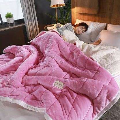 Anyhouz Blanket Light Pink Coral Fleece Autumn Winter Warm 3 Layers Thicken Flannel Soft Comfortable Warmth Quilts Washable 180x200cm-Blankets-PEROZ Accessories