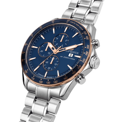 Philip Watch Blaze Blue 44mm Chronograph-Quartz Watches-PEROZ Accessories