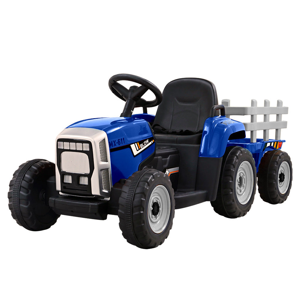 Rigo Ride On Car Tractor Trailer Toy Kids Electric Cars 12V Battery Blue-Baby &amp; Kids &gt; Ride on Cars, Go-karts &amp; Bikes-PEROZ Accessories