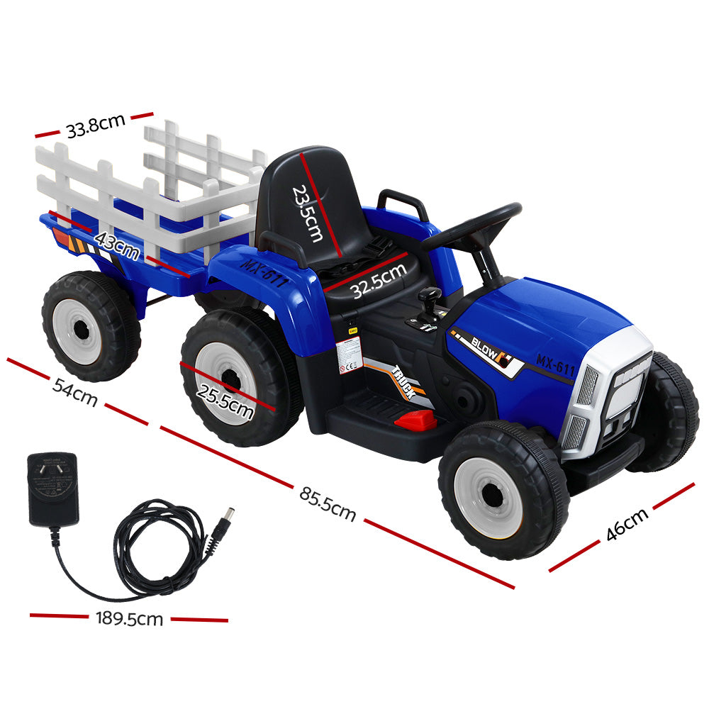 Rigo Ride On Car Tractor Trailer Toy Kids Electric Cars 12V Battery Blue-Baby &amp; Kids &gt; Ride on Cars, Go-karts &amp; Bikes-PEROZ Accessories