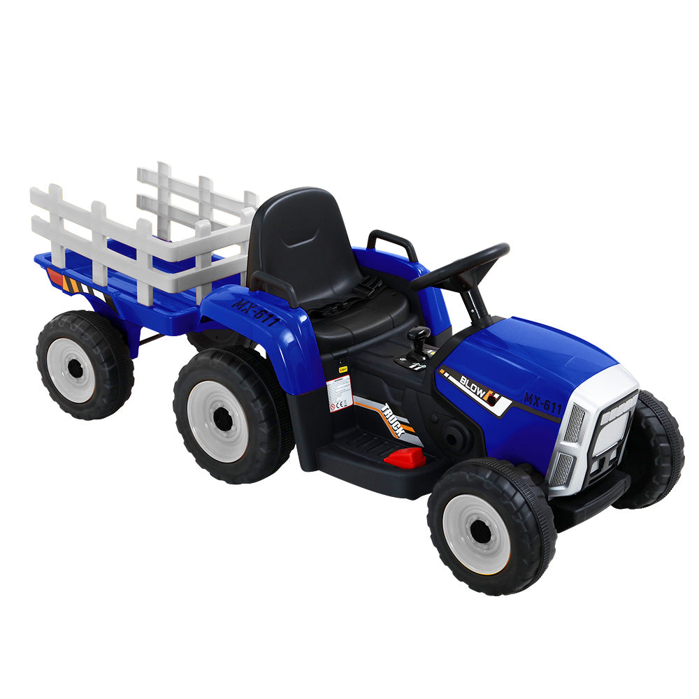 Rigo Ride On Car Tractor Trailer Toy Kids Electric Cars 12V Battery Blue-Baby &amp; Kids &gt; Ride on Cars, Go-karts &amp; Bikes-PEROZ Accessories