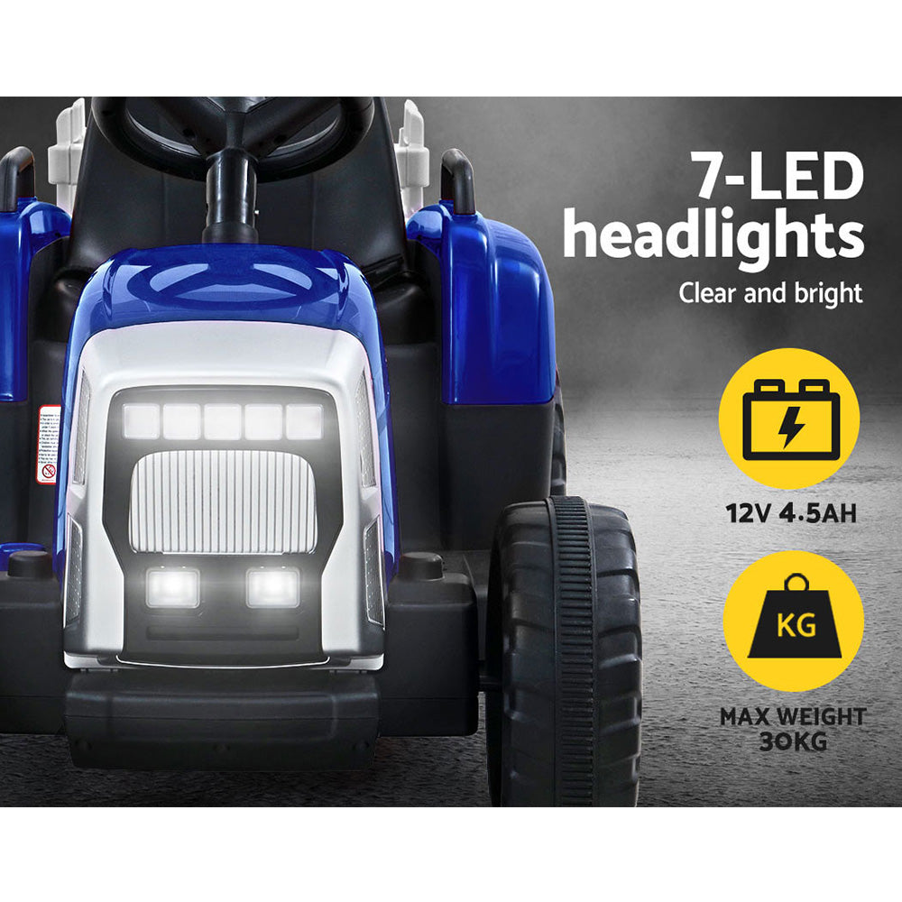 Rigo Ride On Car Tractor Trailer Toy Kids Electric Cars 12V Battery Blue-Baby &amp; Kids &gt; Ride on Cars, Go-karts &amp; Bikes-PEROZ Accessories