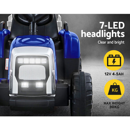 Rigo Ride On Car Tractor Trailer Toy Kids Electric Cars 12V Battery Blue-Baby &amp; Kids &gt; Ride on Cars, Go-karts &amp; Bikes-PEROZ Accessories