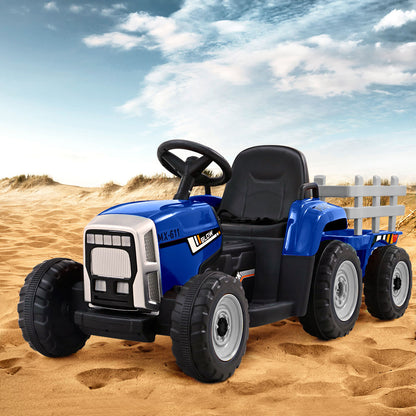 Rigo Ride On Car Tractor Trailer Toy Kids Electric Cars 12V Battery Blue-Baby &amp; Kids &gt; Ride on Cars, Go-karts &amp; Bikes-PEROZ Accessories