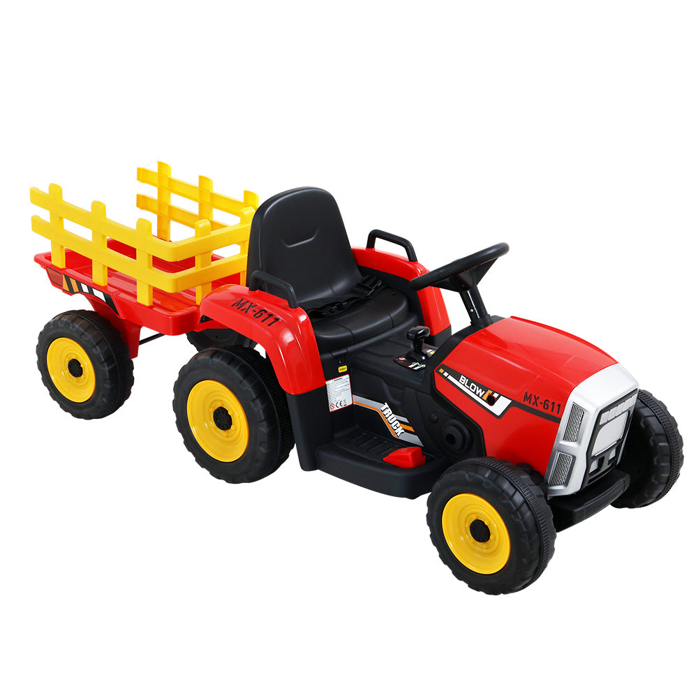 Rigo Ride On Car Tractor Trailer Toy Kids Electric Cars 12V Battery Red-Baby &amp; Kids &gt; Ride on Cars, Go-karts &amp; Bikes-PEROZ Accessories