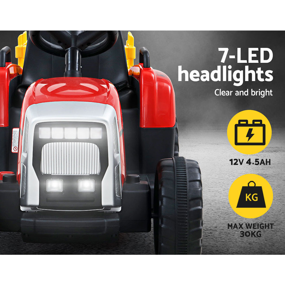 Rigo Ride On Car Tractor Trailer Toy Kids Electric Cars 12V Battery Red-Baby &amp; Kids &gt; Ride on Cars, Go-karts &amp; Bikes-PEROZ Accessories