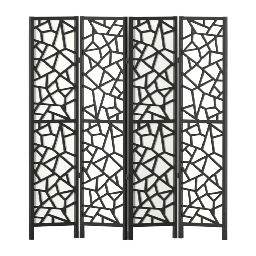 Artiss Clover Room Divider Screen Privacy Wood Dividers Stand 4 Panel Black-Furniture &gt; Living Room - Peroz Australia - Image - 1