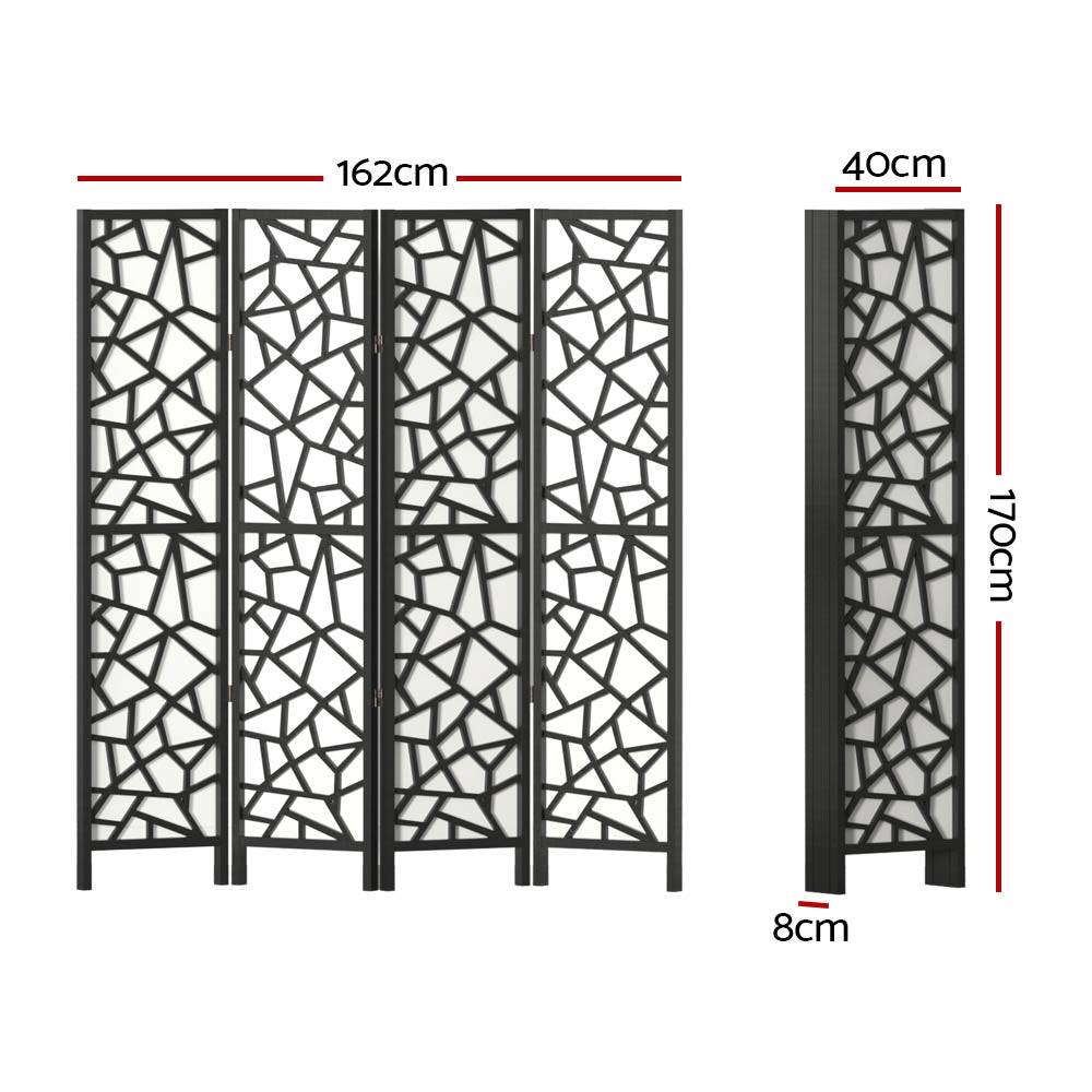 Artiss Clover Room Divider Screen Privacy Wood Dividers Stand 4 Panel Black-Furniture &gt; Living Room - Peroz Australia - Image - 2