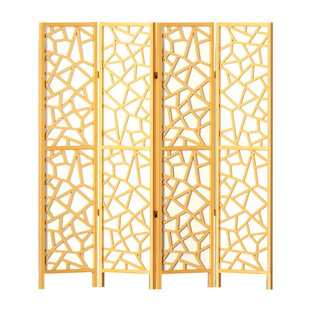 Artiss Clover Room Divider Screen Privacy Wood Dividers Stand 4 Panel Natural-Furniture &gt; Living Room - Peroz Australia - Image - 1