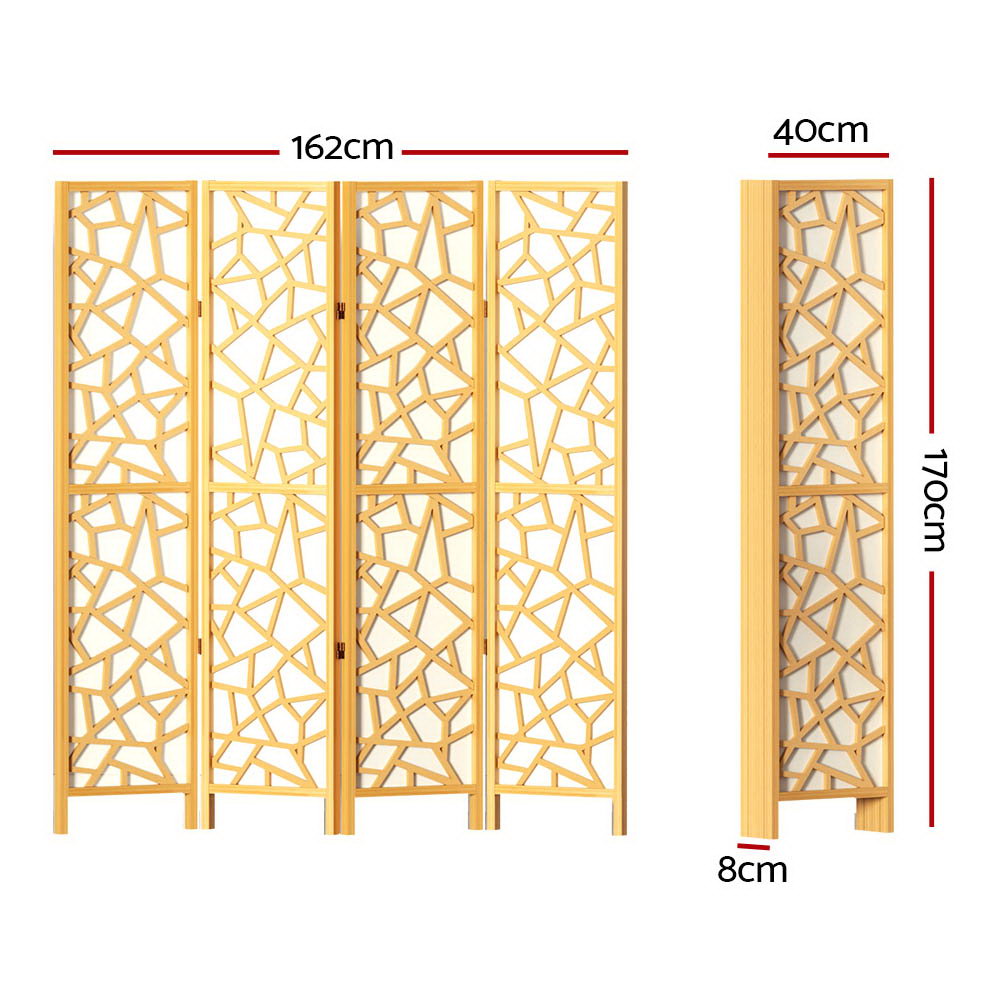 Artiss Clover Room Divider Screen Privacy Wood Dividers Stand 4 Panel Natural-Furniture &gt; Living Room - Peroz Australia - Image - 2
