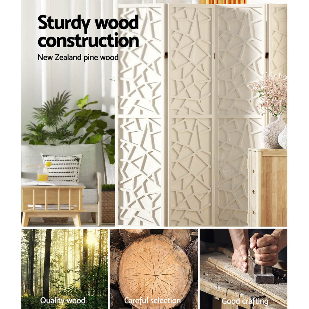 Artiss Clover Room Divider Screen Privacy Wood Dividers Stand 6 Panel White-Furniture &gt; Living Room - Peroz Australia - Image - 6