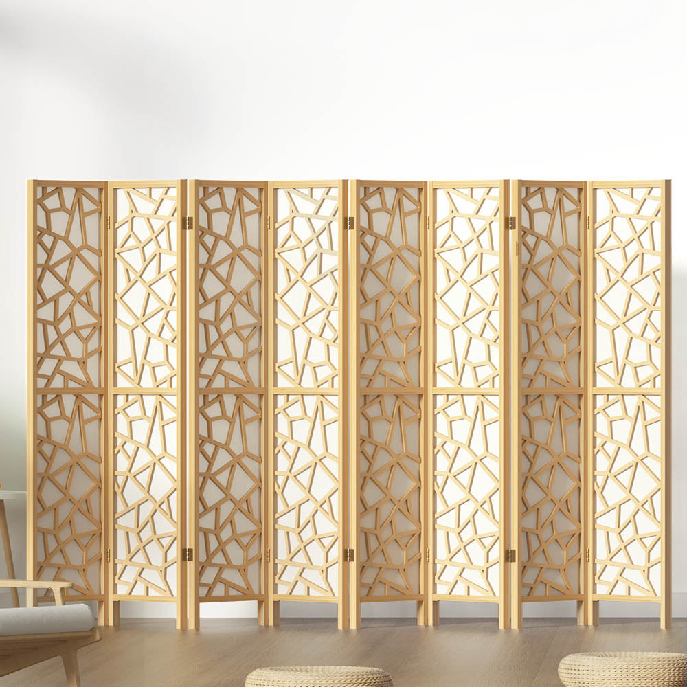 Artiss Clover Room Divider Screen Privacy Wood Dividers Stand 8 Panel Natural-Furniture &gt; Living Room - Peroz Australia - Image - 8