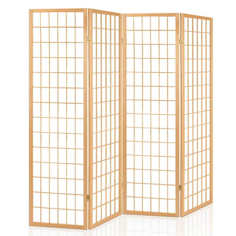 Artiss Room Divider Screen Wood Timber Dividers Fold Stand Wide Beige 4 Panel-Furniture &gt; Living Room - Peroz Australia - Image - 1