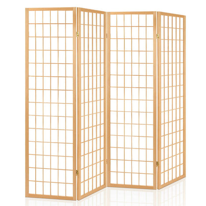 Artiss Room Divider Screen Wood Timber Dividers Fold Stand Wide Beige 4 Panel-Furniture &gt; Living Room - Peroz Australia - Image - 1