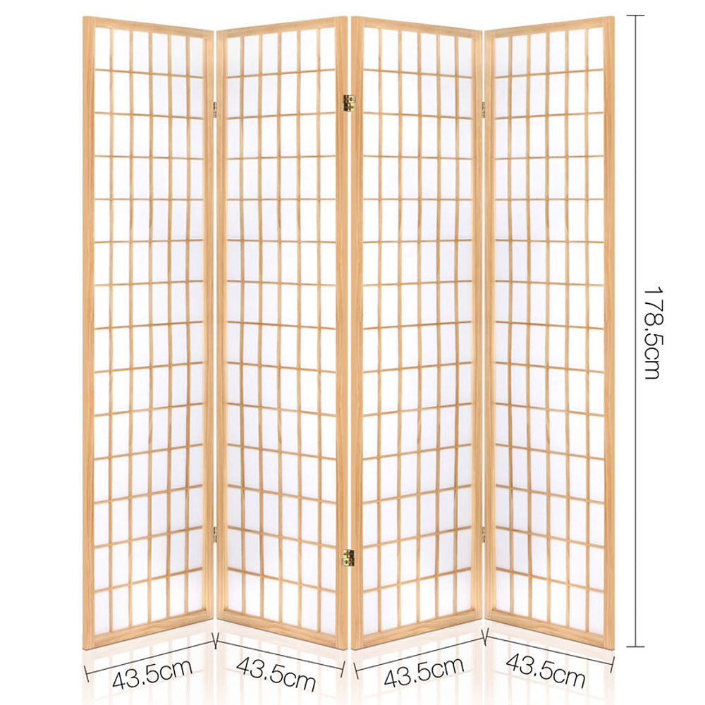 Artiss Room Divider Screen Wood Timber Dividers Fold Stand Wide Beige 4 Panel-Furniture &gt; Living Room - Peroz Australia - Image - 2