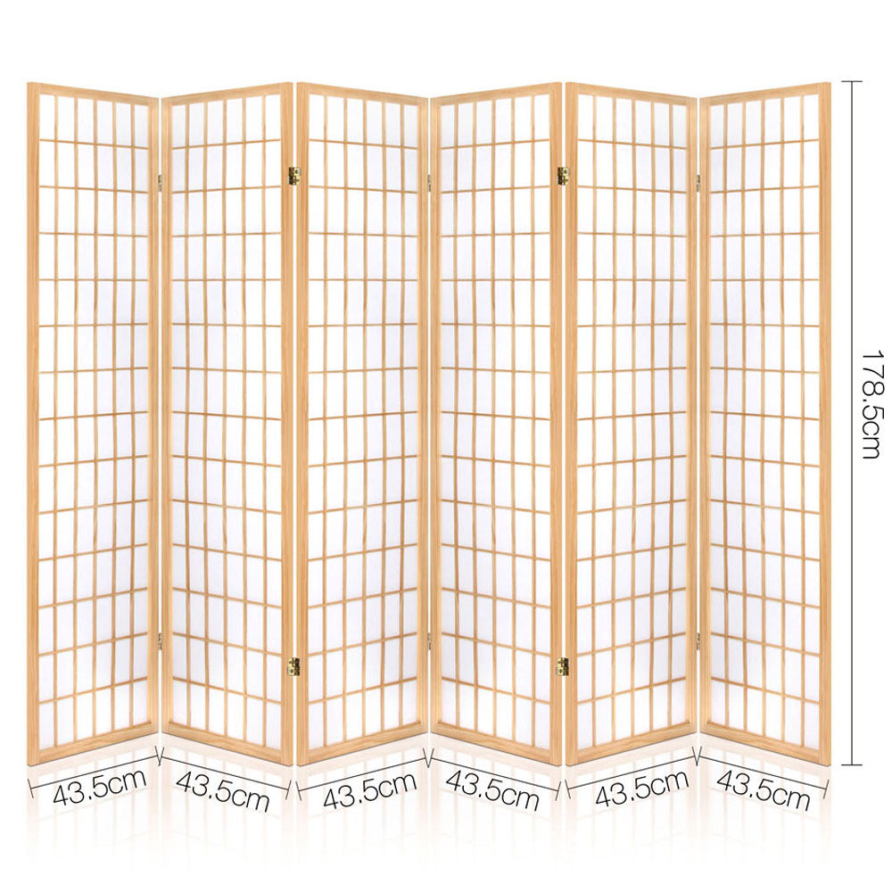 Artiss Room Divider Screen Wood Timber Dividers Fold Stand Wide Beige 6 Panel-Furniture &gt; Living Room - Peroz Australia - Image - 2