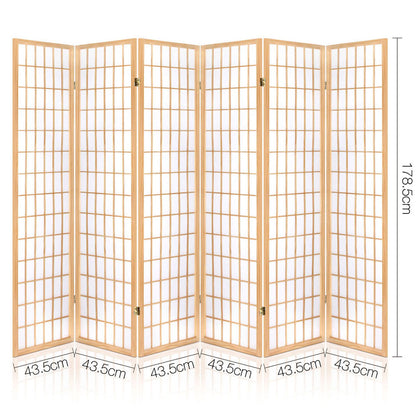Artiss Room Divider Screen Wood Timber Dividers Fold Stand Wide Beige 6 Panel-Furniture &gt; Living Room - Peroz Australia - Image - 2