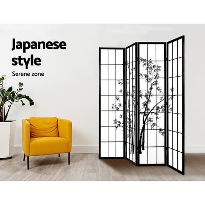 Artiss Room Divider Screen Privacy Dividers Pine Wood Stand Black White 4 Panel-Furniture &gt; Living Room - Peroz Australia - Image - 5