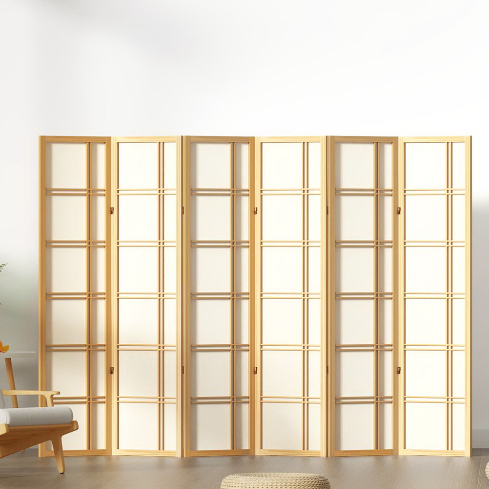 Artiss Room Divider Screen Privacy Wood Dividers Stand 6 Panel Nova Natural-Furniture &gt; Living Room - Peroz Australia - Image - 8