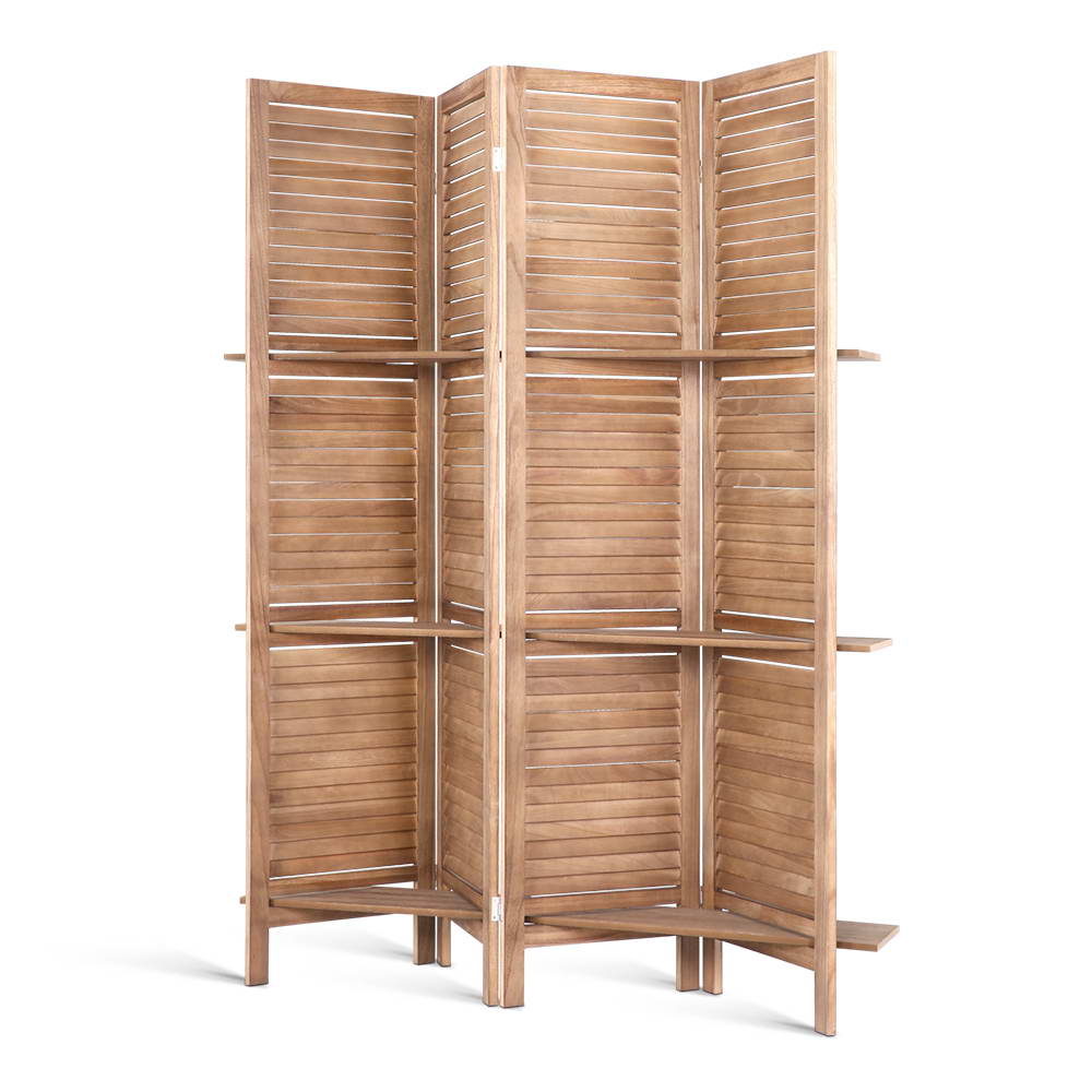 Artiss Room Divider Privacy Screen Foldable Partition Stand 4 Panel Brown-Furniture &gt; Living Room - Peroz Australia - Image - 1