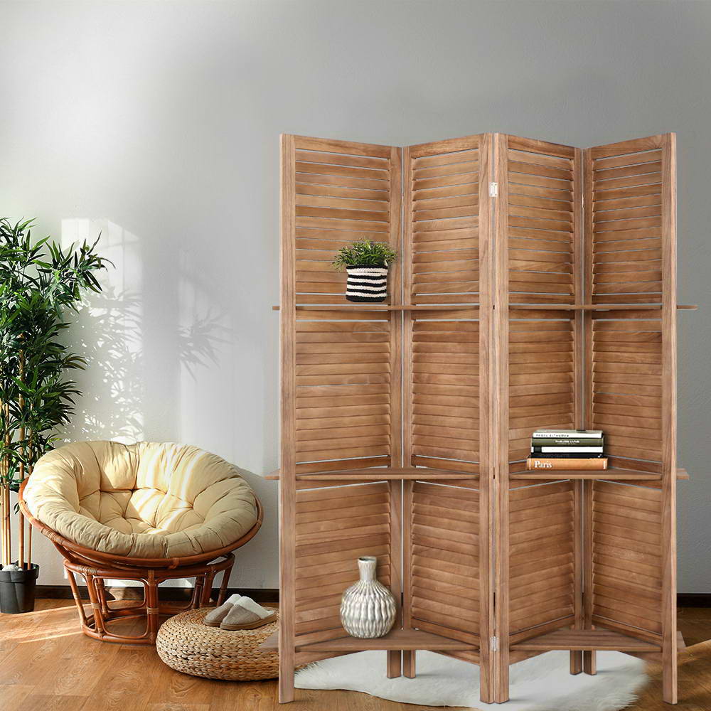 Artiss Room Divider Privacy Screen Foldable Partition Stand 4 Panel Brown-Furniture &gt; Living Room - Peroz Australia - Image - 7