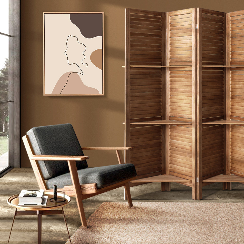 Artiss Room Divider Privacy Screen Foldable Partition Stand 4 Panel Brown-Furniture &gt; Living Room - Peroz Australia - Image - 8