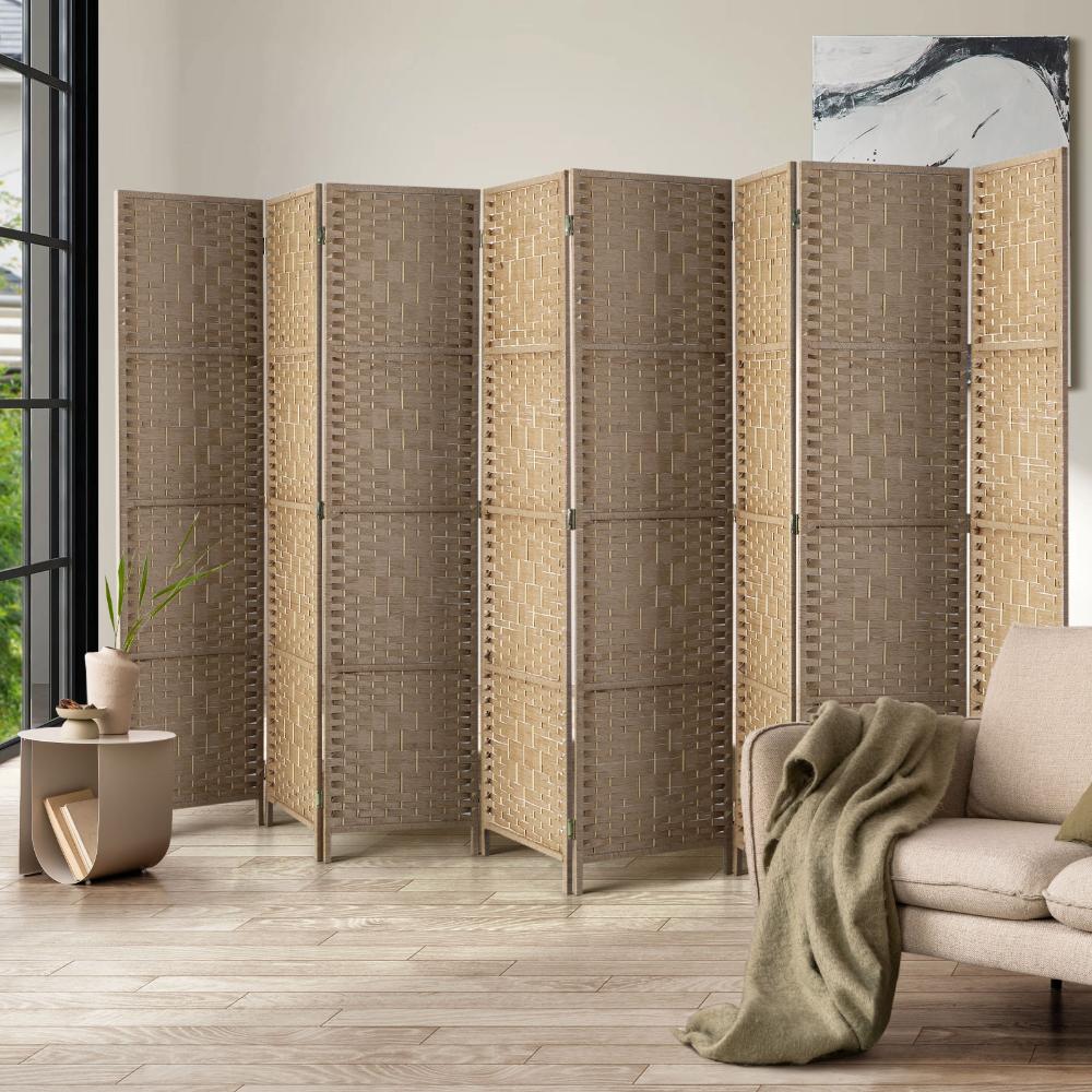 Oikiture 8 Panel Room Divider Privacy Screen Wood-Room Divider-PEROZ Accessories