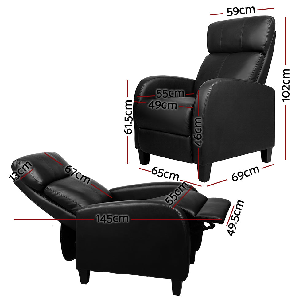 Artiss PU Leather Reclining Armchair - Black-Furniture &gt; Living Room - Peroz Australia - Image - 2