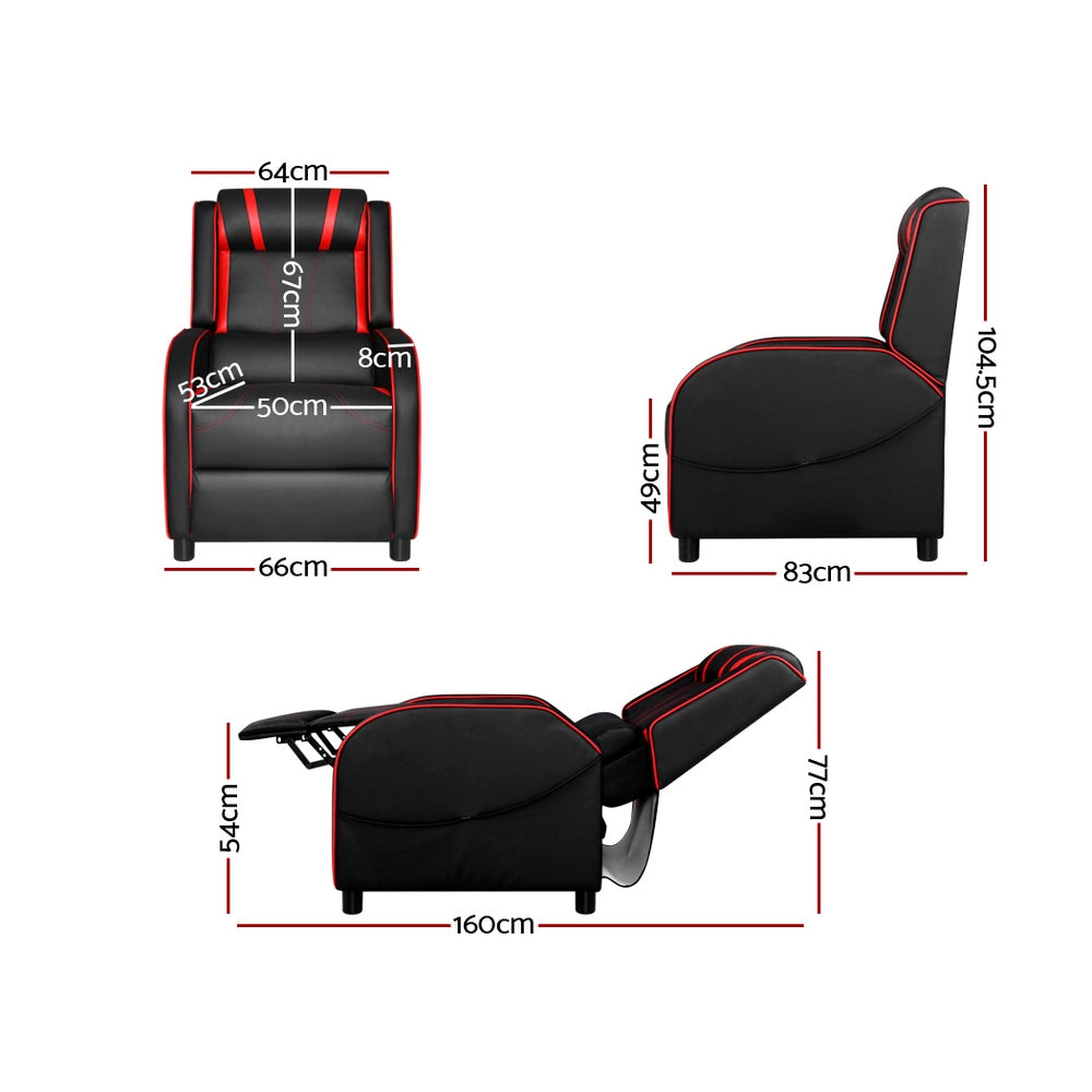 Artiss Recliner Chair Gaming Racing Armchair Lounge Sofa Chairs Leather Black-Health &amp; Beauty &gt; Massage - Peroz Australia - Image - 2
