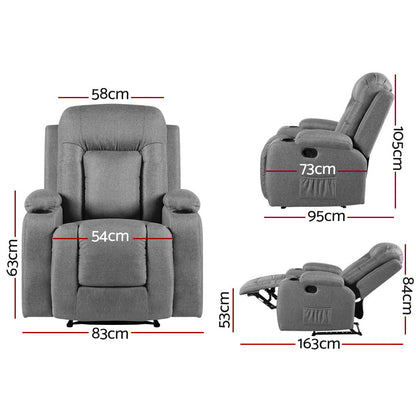 Artiss Recliner Chair Electric Massage Chair Fabric Lounge Sofa Heated Grey-Health &amp; Beauty &gt; Massage - Peroz Australia - Image - 2