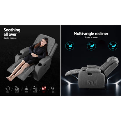 Artiss Recliner Chair Electric Massage Chair Fabric Lounge Sofa Heated Grey-Health &amp; Beauty &gt; Massage - Peroz Australia - Image - 3