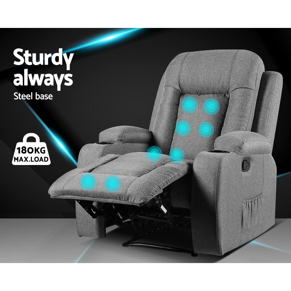 Artiss Recliner Chair Electric Massage Chair Fabric Lounge Sofa Heated Grey-Health &amp; Beauty &gt; Massage - Peroz Australia - Image - 4