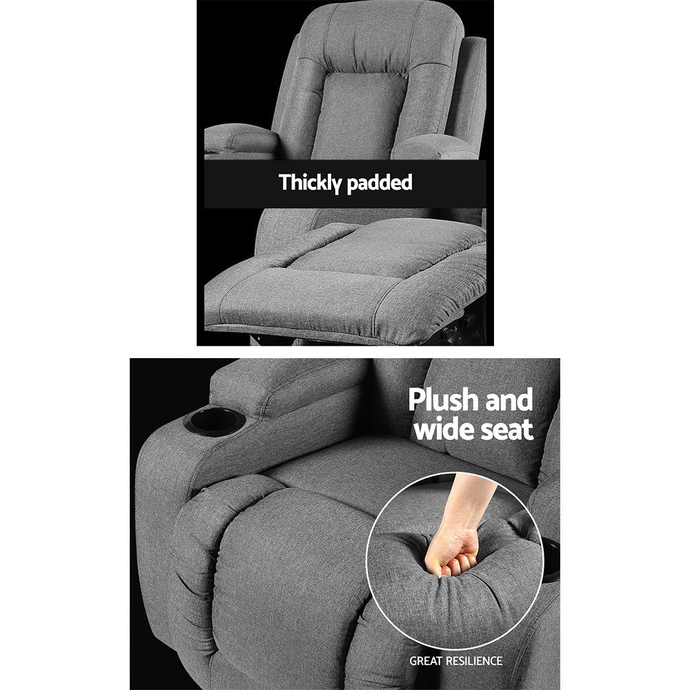 Artiss Recliner Chair Electric Massage Chair Fabric Lounge Sofa Heated Grey-Health &amp; Beauty &gt; Massage - Peroz Australia - Image - 6