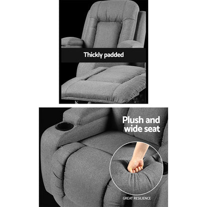 Artiss Recliner Chair Electric Massage Chair Fabric Lounge Sofa Heated Grey-Health &amp; Beauty &gt; Massage - Peroz Australia - Image - 6