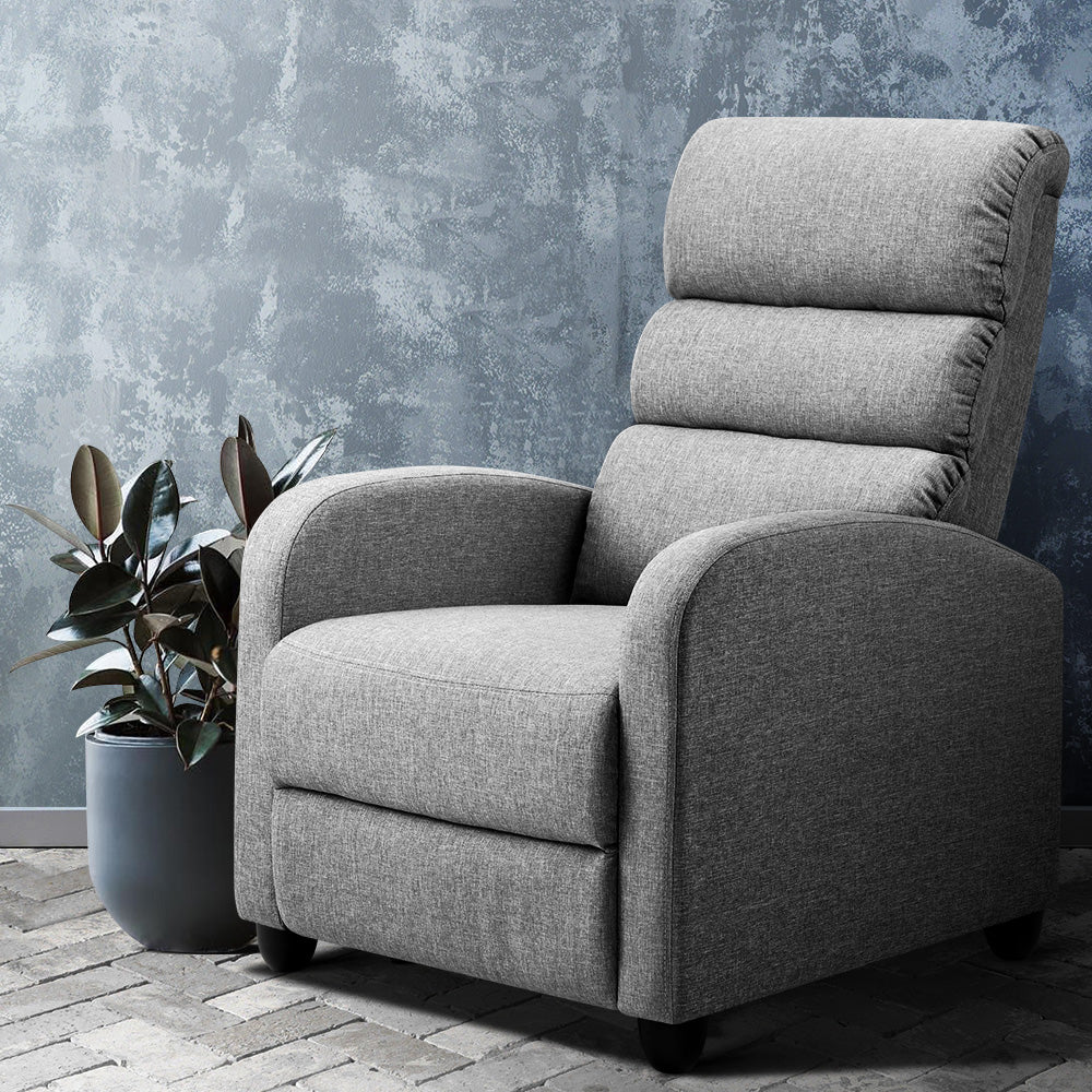 Artiss Luxury Recliner Chair Chairs Lounge Armchair Sofa Fabric Cover Grey-Furniture &gt; Living Room - Peroz Australia - Image - 1