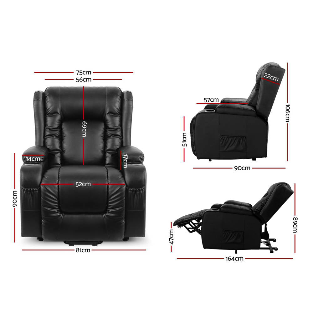 Artiss Recliner Chair Lift Assist Heated Massage Chair Leather Rukwa PEROZ