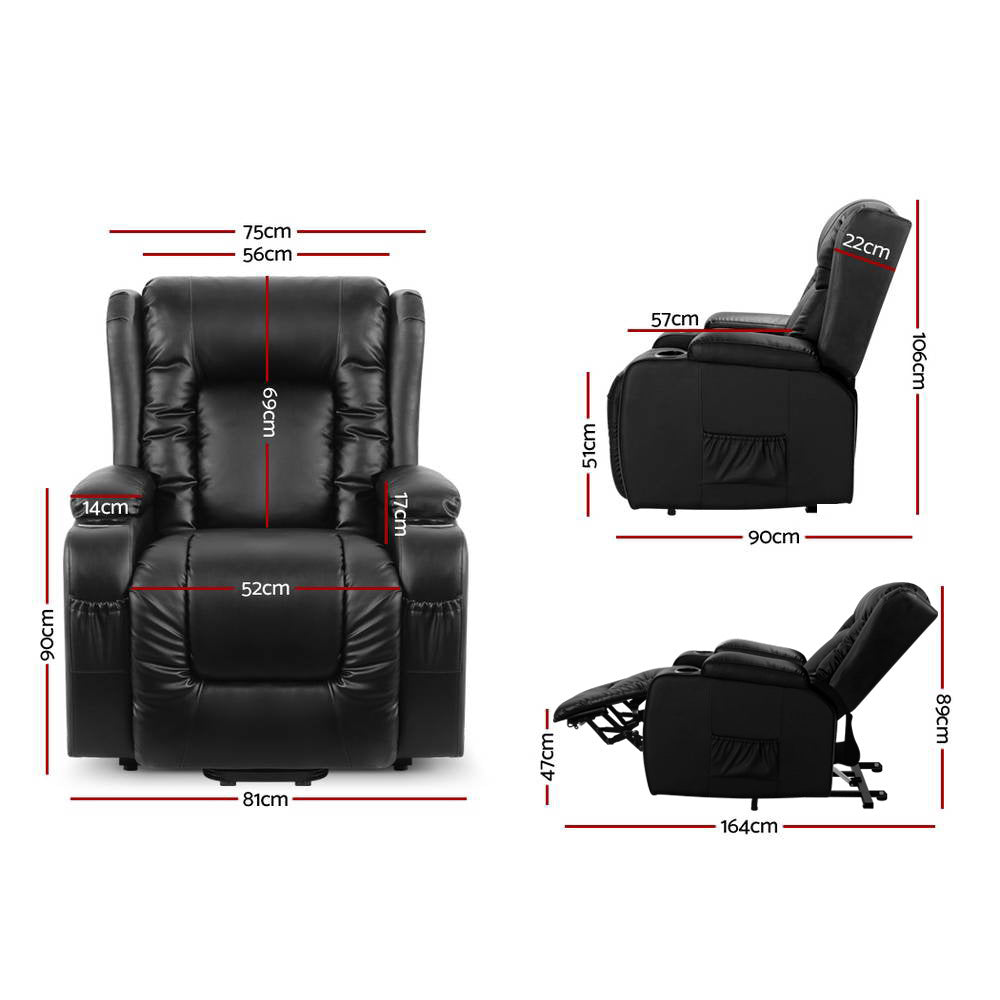 Artiss Electric Recliner Chair Lift Heated Massage Chairs Lounge Sofa Leather-Health &amp; Beauty &gt; Massage-PEROZ Accessories