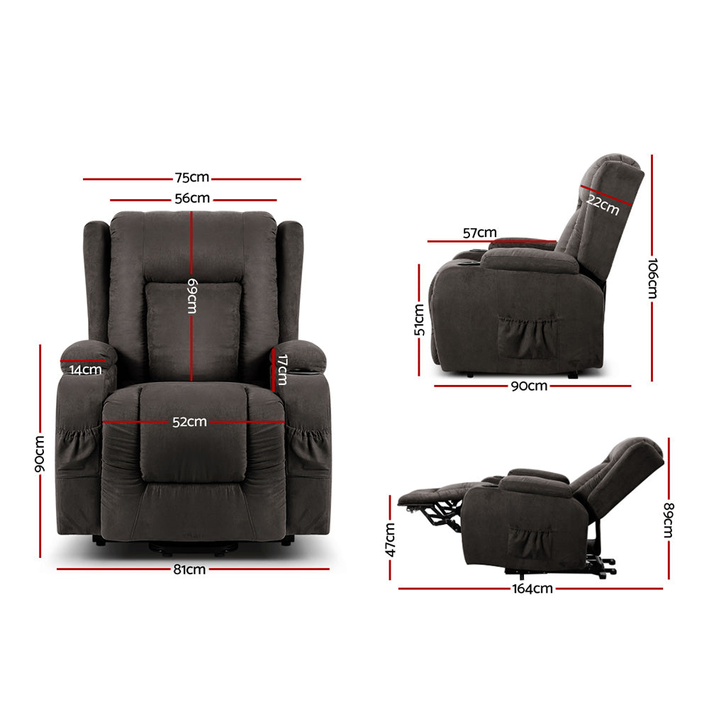 Artiss Electric Recliner Chair Lift Heated Massage Chairs Fabric Lounge Sofa-Health &amp; Beauty &gt; Massage - Peroz Australia - Image - 2