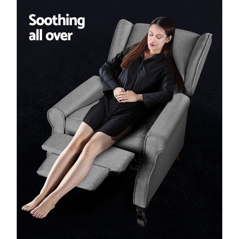 Artiss Recliner Chair Luxury Lounge Armchair Single Sofa Couch Fabric Grey-Furniture &gt; Living Room - Peroz Australia - Image - 3