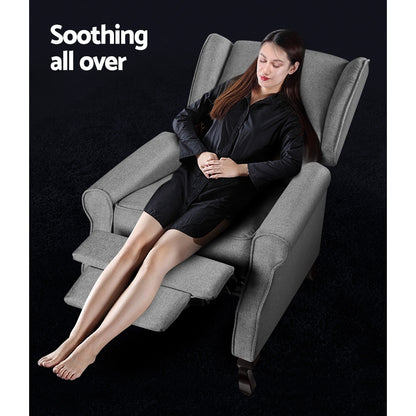 Artiss Recliner Chair Luxury Lounge Armchair Single Sofa Couch Fabric Grey-Furniture &gt; Living Room - Peroz Australia - Image - 3
