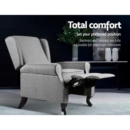 Artiss Recliner Chair Luxury Lounge Armchair Single Sofa Couch Fabric Grey-Furniture &gt; Living Room - Peroz Australia - Image - 4