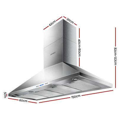 Devanti Range Hood Commercial Rangehood BBQ Hoods Kitchen Alfresco Canopy 1500mm-Appliances &gt; Kitchen Appliances-PEROZ Accessories