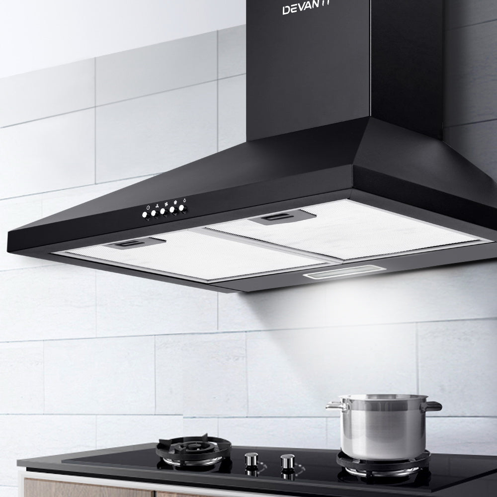 Devanti Pyramid Range Hood Rangehood 600mm 60cm Kitchen Canopy Black-Appliances &gt; Kitchen Appliances-PEROZ Accessories